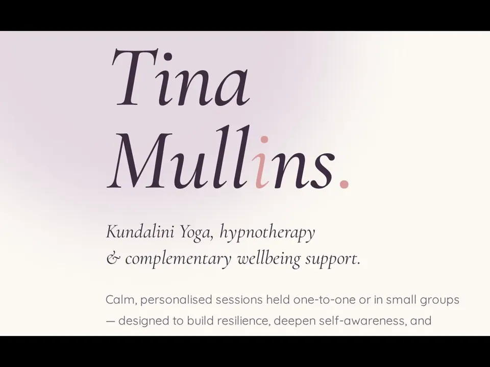 The Tina Mullins wordmark on a pale homepage