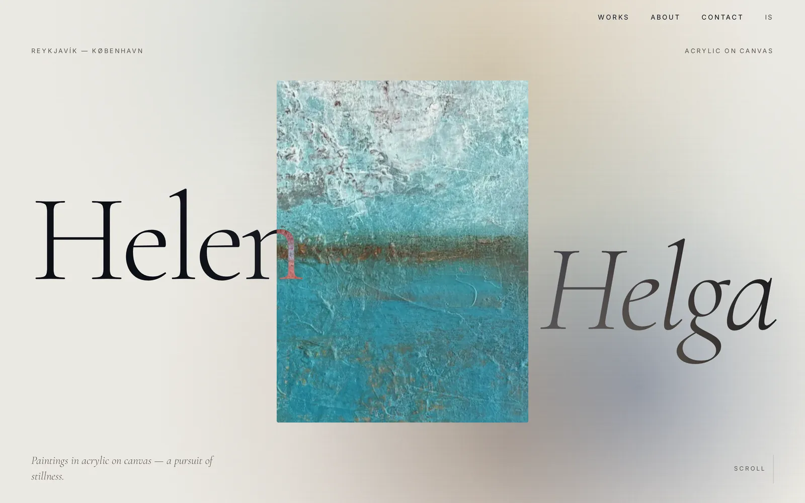 helenhelga.com: a turquoise and rust painting set between the words Helen and Helga on a warm paper ground